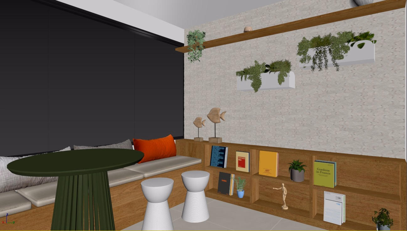 Render 3D do projeto intermediário — vista lateral